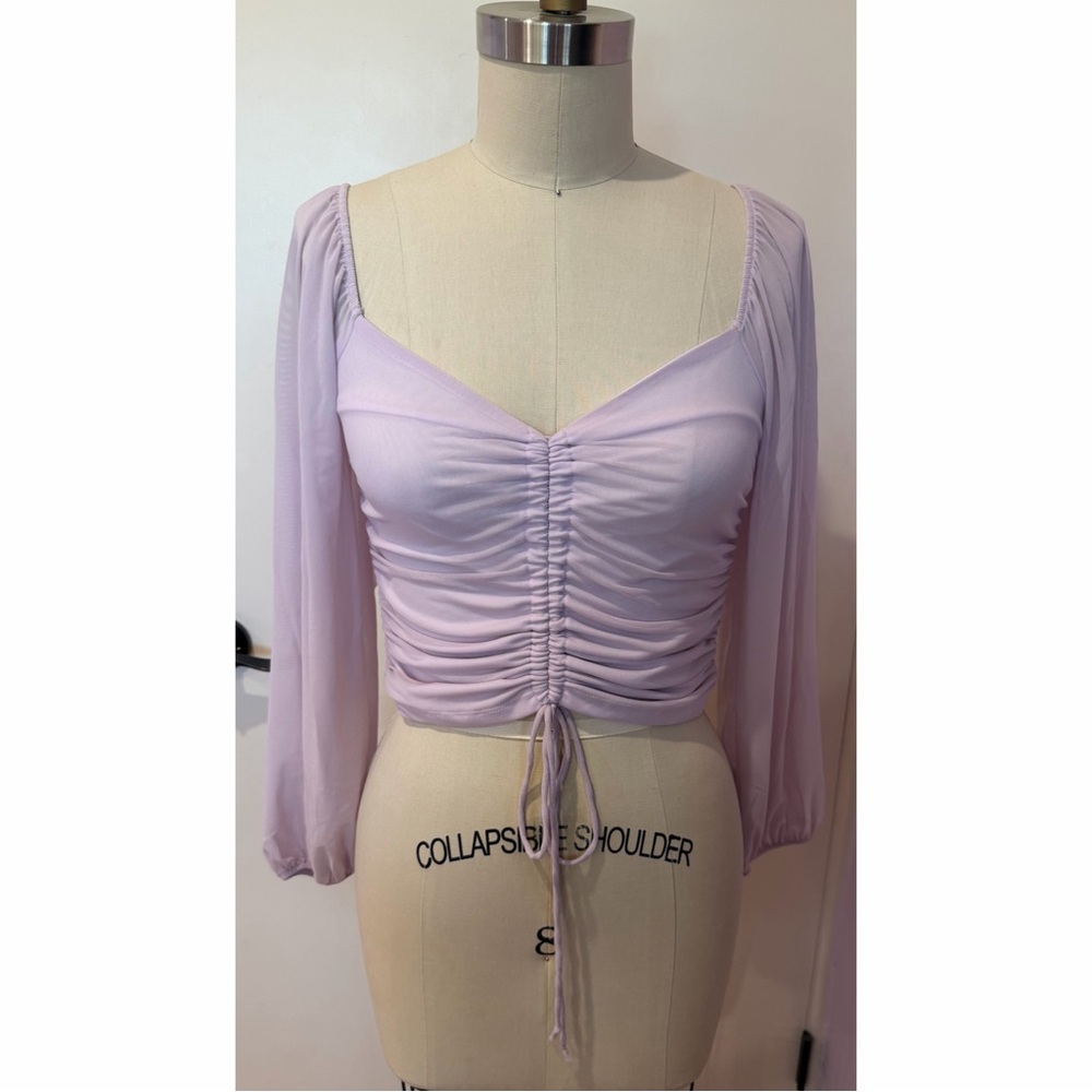 Fashion Nova Lavender Ruched Long-Sleeve Crop Top